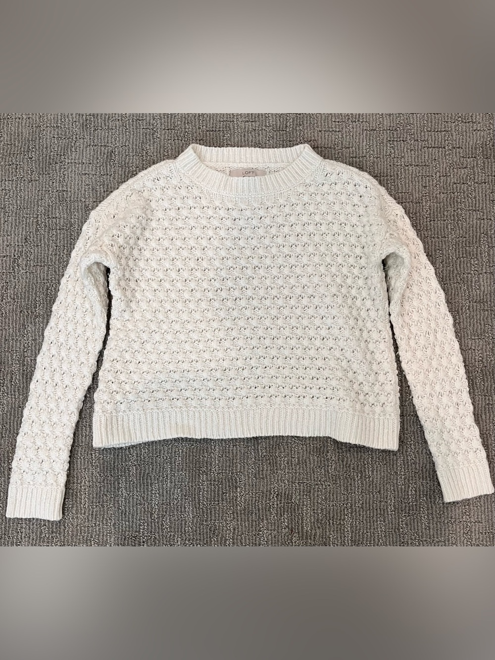 LOFT White Chunky Crewneck Textured Sweater